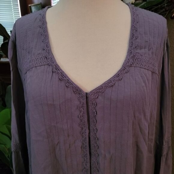 LOGO Lavish Lori Goldstein Tunic Top Purple Large Boho Bohemian Preppy Beach - Picture 2 of 8